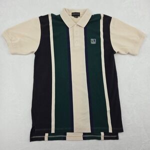 VTG Izod Club Men's Multicolor Striped Polo Shirt Size Lg Lakeridge Logo EUC